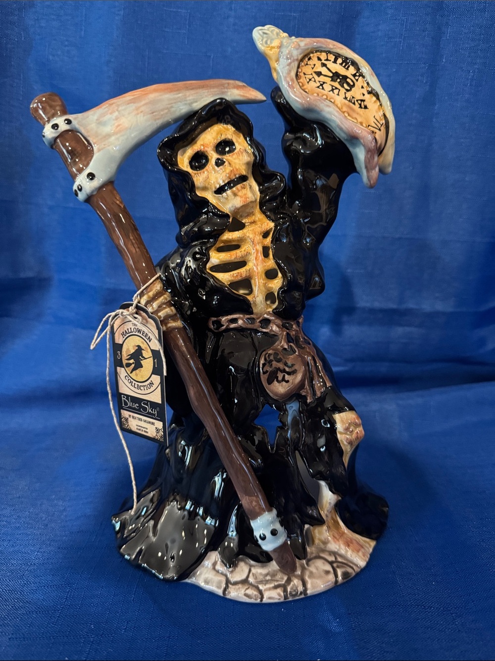 2015 Blue Sky Black & Tan Grim Reaper Ceramic Tea Light Holder